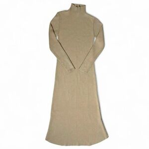 Zara Cream Ribbed Knit Turtleneck Sweater Dress Bodycon Small Quiet Luxury Chic